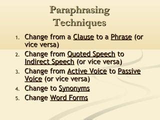 Paraphrasing techniques | PPT