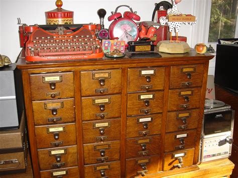 Library card catalog drawers and my red Smith Corona | Flickr