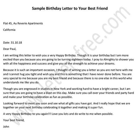 Write a Letter to your Best Friend on His Birthday