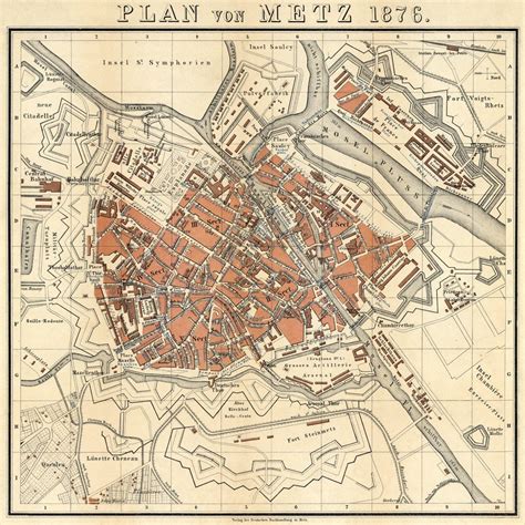 Old map of Metz (France) - Map of Metz, vintage style restored map ...