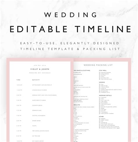 Violet: Wedding Timeline Template Minimal Bridal Wedding Day