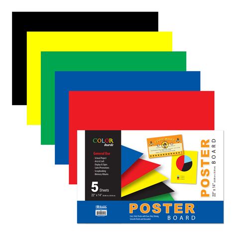 BAZIC 22" X 14" Asst. Color Poster Board (5/Pack) Bazic Products