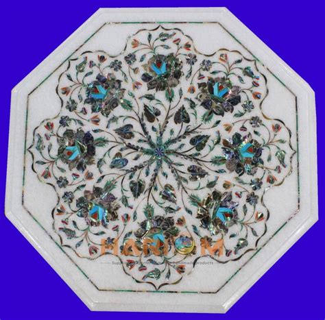 Octagon White Marble Coffee Table Top Pauashell Floral Mosaic - Etsy