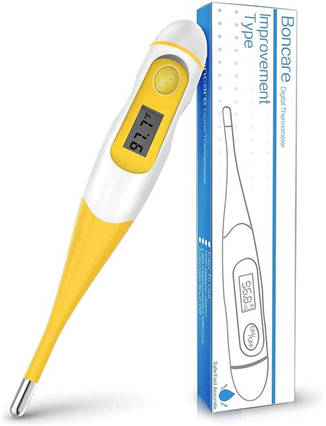 Boncare Flexible Tip Digital Thermometer for Adults, Rapid Read in 60 Seconds for Fever (Orange ...