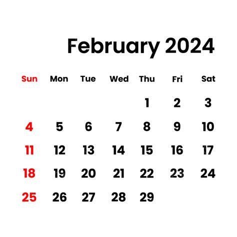 February 2024 Calendar Vector, February, 2024, Calendar PNG and Vector with Transparent ...