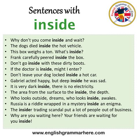 Sentences with inside, inside in a Sentence in English, Sentences For inside - English Grammar Here