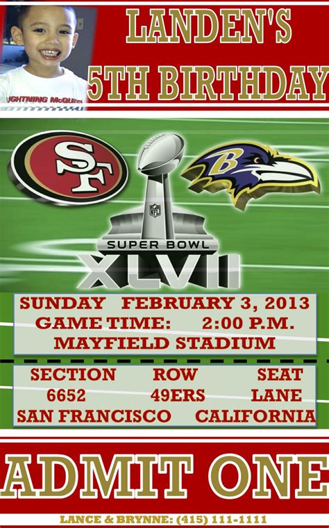 Invitation Football, Party,Kids, Birthday, Superbowl Invitation, 49ers, Ticket Invitation ...