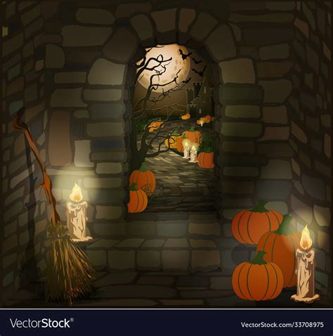 Happy halloween wallpaper with candles witch broom