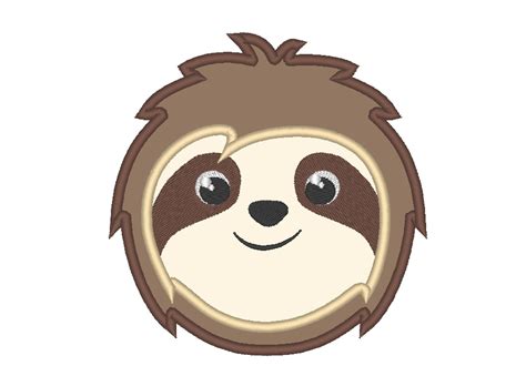 Sloth face, pretty eyes sloth, sloth head applique design, Sloth Embroidery Applique Design ...