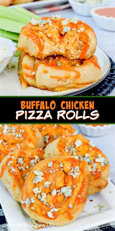 Buffalo Chicken Pizza Rolls - these easy pizza rolls are stuffed with your favorite buffalo ...