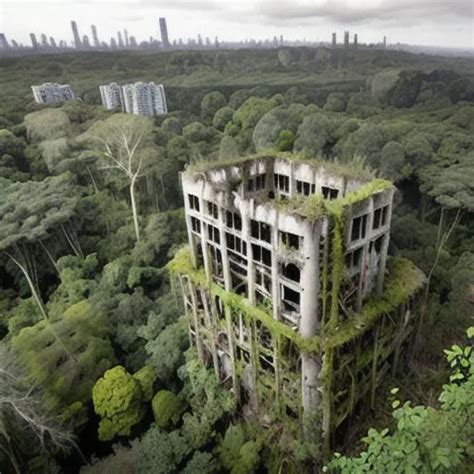 apocalyptic city ruins in a massive threatening fore... | OpenArt