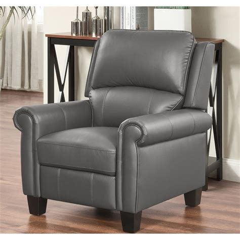 Abbyson Frankie Pushback Leather Recliner in Gray - SK-1952A-GRY