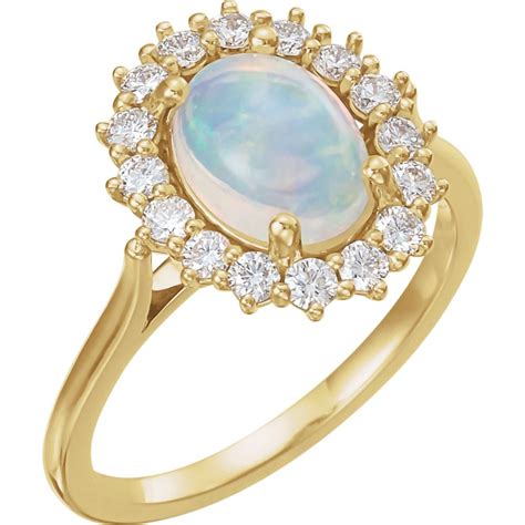 Diamond2Deal - 14K Yellow Gold Ethiopian Opal & 3/8 Cttw Diamond ...