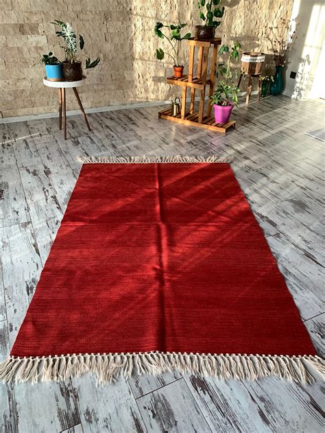 Handwoven %100 red rustic rug Modern Rug Red Bedoom Rug Red | Etsy