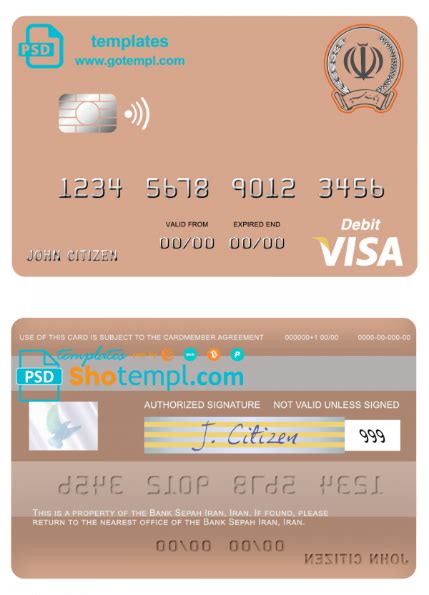 Iran Sepah bank visa card template in PSD format, fully editable - GOTEMPL - templates with ...