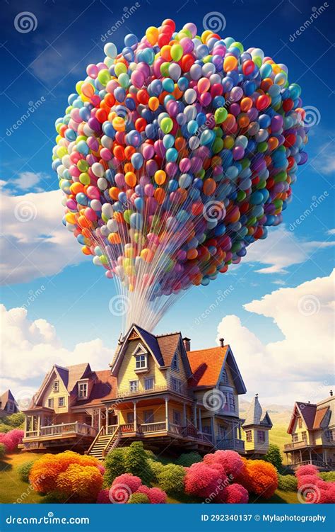 Up Movie Icon. House in the Air on Balloons Stock Illustration ...