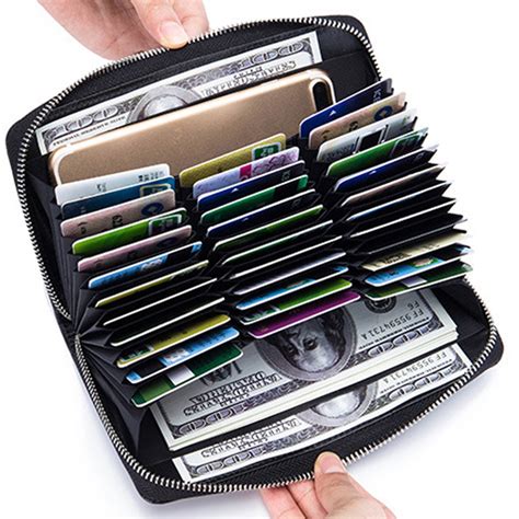 CoreLife Credit Card Holder - 36 Card Slot RFID Blocking Vegan Leather Accordian Style Zipper ...