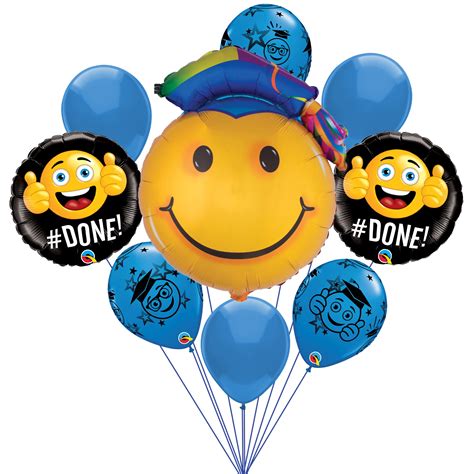 #Done Emoji School Color Graduation Decoration 9pc Balloon Pack, Blue ...