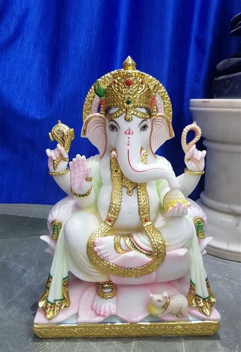 White Painted 2 Feet Marble Ganesh Statue, For Temple at Rs 65000 in Jaipur