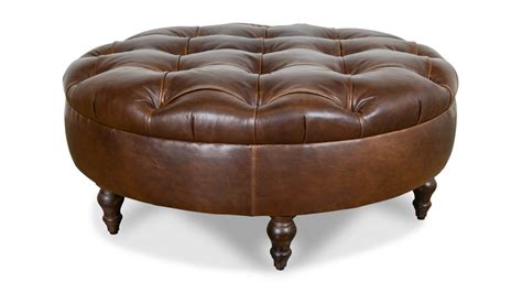 COCOCOHome | Chesterfield Round Leather Ottoman - Made in USA