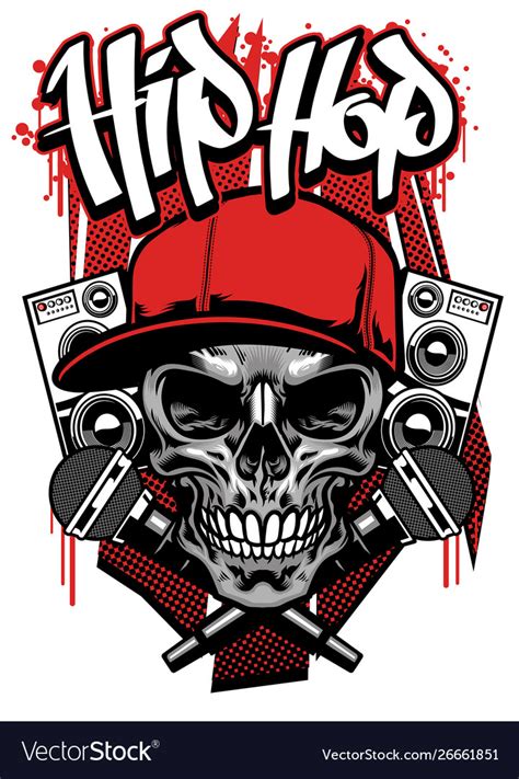 Hip hop t shirt design with skull wearing cap Vector Image