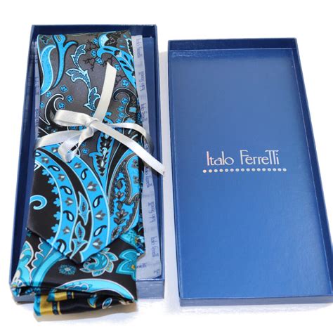 Elegant sartorial tie set, gray and light blue big paisley pattern, handmade in Italy - Italo ...