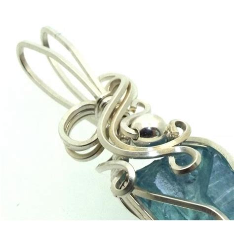 Aqua Aura Quartz Sterling Silver Wire Wrapped Pendant 05