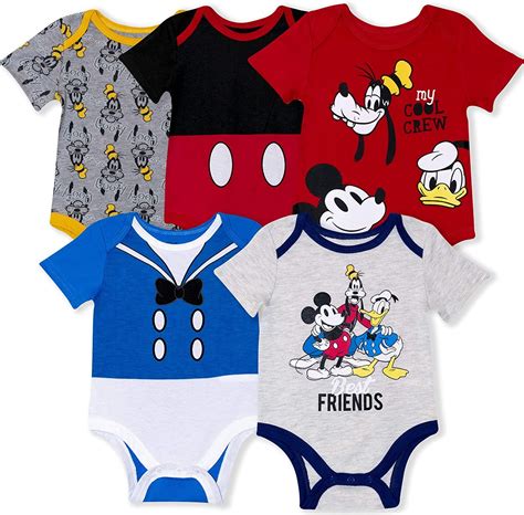 Disney - Disney 5-Pack Baby Boy Onesies with Mickey, Donald, Goofy for Infant and Newborn ...