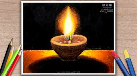 How to Draw Lamp | Easy Diya Drawing for Diwali, Navratri | Oil Pastel Realistic Diya Painting ...