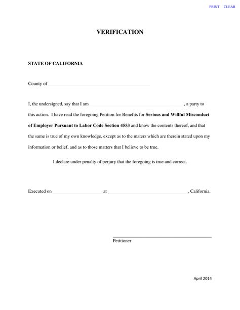 California Verification Form for Serious and Willful Misconduct of Employer - Fill Out, Sign ...