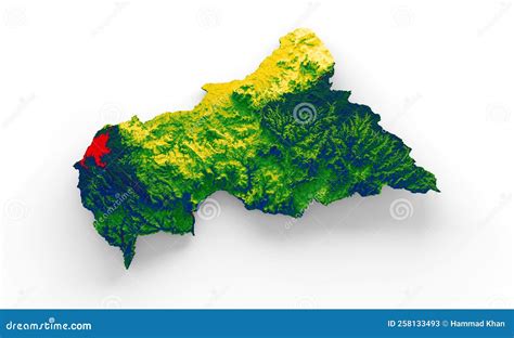 Central African Republic Map with the Flag Colors Red and Yellow Shaded Relief Map 3d ...