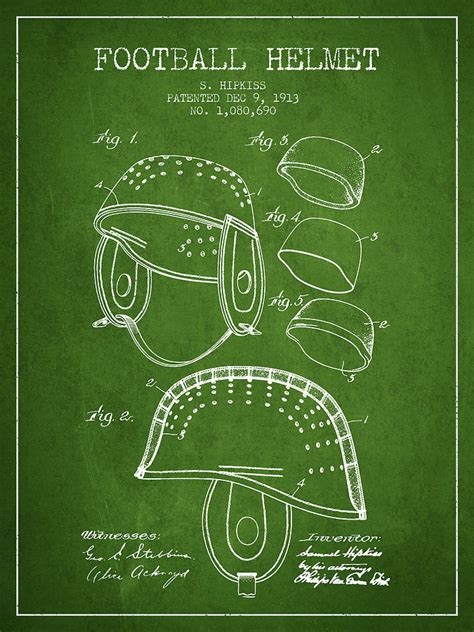 1913 Football Helmet Patent - Green Digital Art by Aged Pixel | Fine Art America