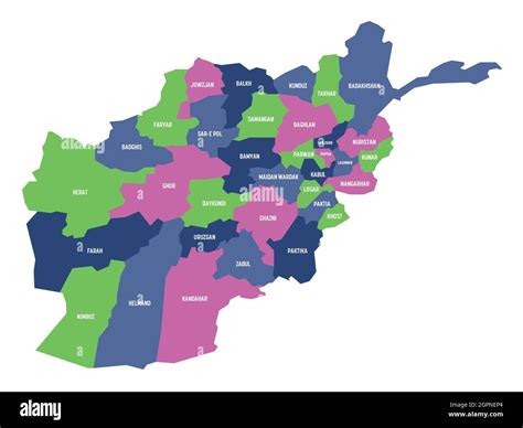 Colorful political map of Afghanistan. Administrative divisions ...