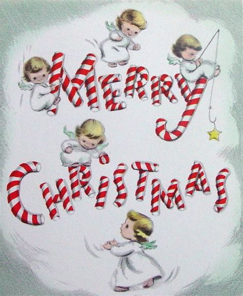 Christmas Angels, Vintage Christmas Card, Retro Merry Christmas ...