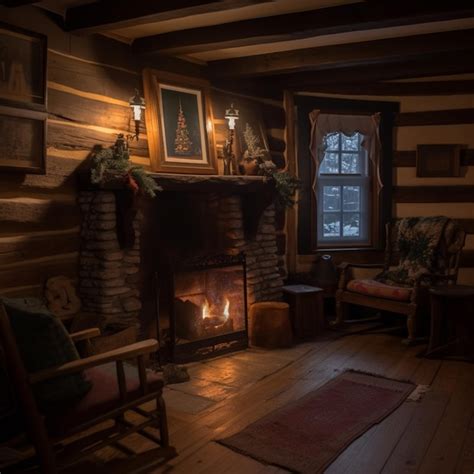 Premium AI Image | A fireplace in a log cabin