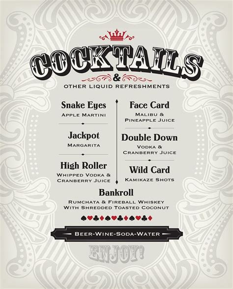 Casino Cocktail Menu PDF - Etsy