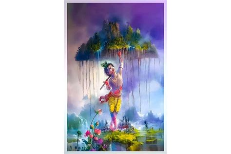 Bal Krishna lifting Mount Govardhan canvas painting