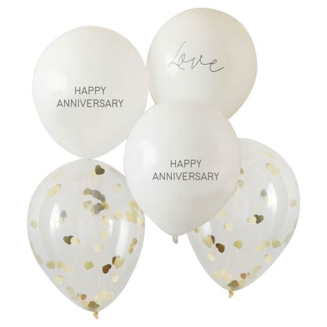 Anniversary Balloon Bundle Happy Anniversary & Heart Confetti White & Gold