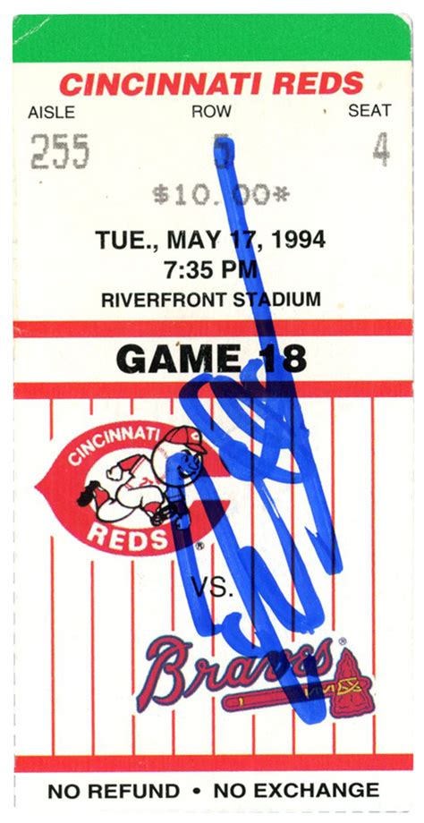 Deion Sanders Autographed Atlanta Braves 5/17/1994 vs Reds Ticket BAS ...