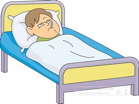 Health Clipart-sick boy in bed with temperature