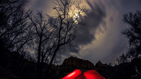 mountain red rock camping and tent 4k HD Wallpaper