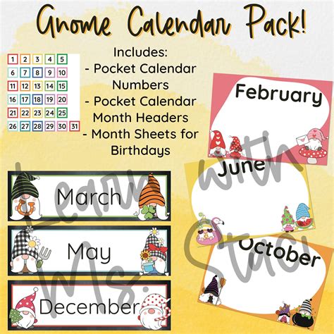 Gnome Classroom Calendar Pack | Etsy