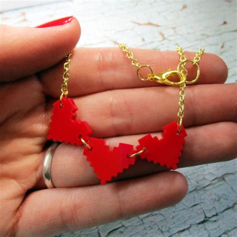 Red 8 Bit Pixel Heart Pendant Necklace ⋆ It's Just So You