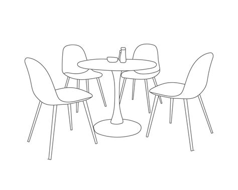 Restaurant furniture hand drawn outline, modern wooden chairs with ...
