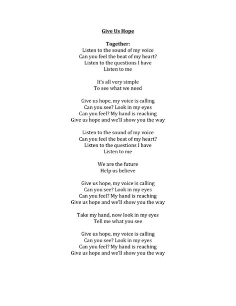 Give Us Hope LYRIC SHEET