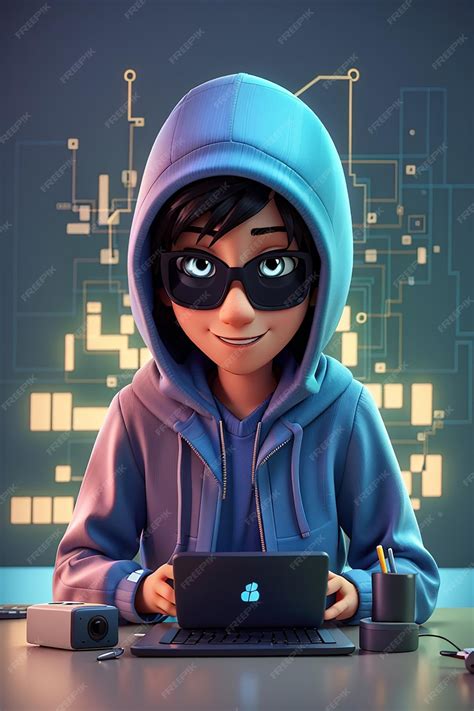 Premium Photo | Computer Hacker Cartoon Character Sneaky 3D Animation Style