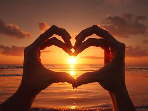 Premium Photo | Hands creating a heart shape in the sunset