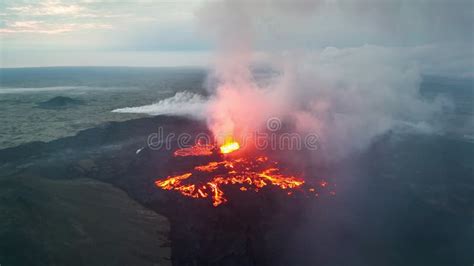 Drone Footage of Litli-Hrutur Volcano Eruption. Iceland, Fagradalsfjall ...