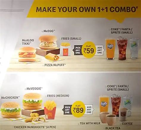 Menu at McDonald's, New Delhi, 25 Netaji Subhash Marg