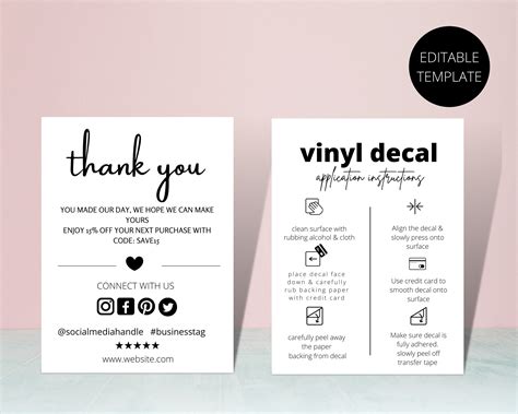 EDITABLE Vinyl Decal Instructions Vinyl Decal Application Template ...